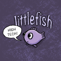 The littlefish logo, a small purple fish saying 'high tech!'.